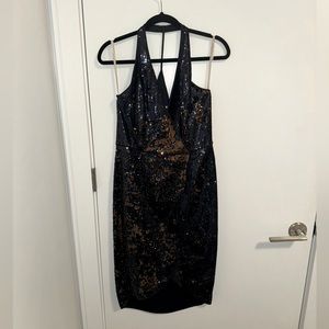 Halston heritage sequin halter midi dress